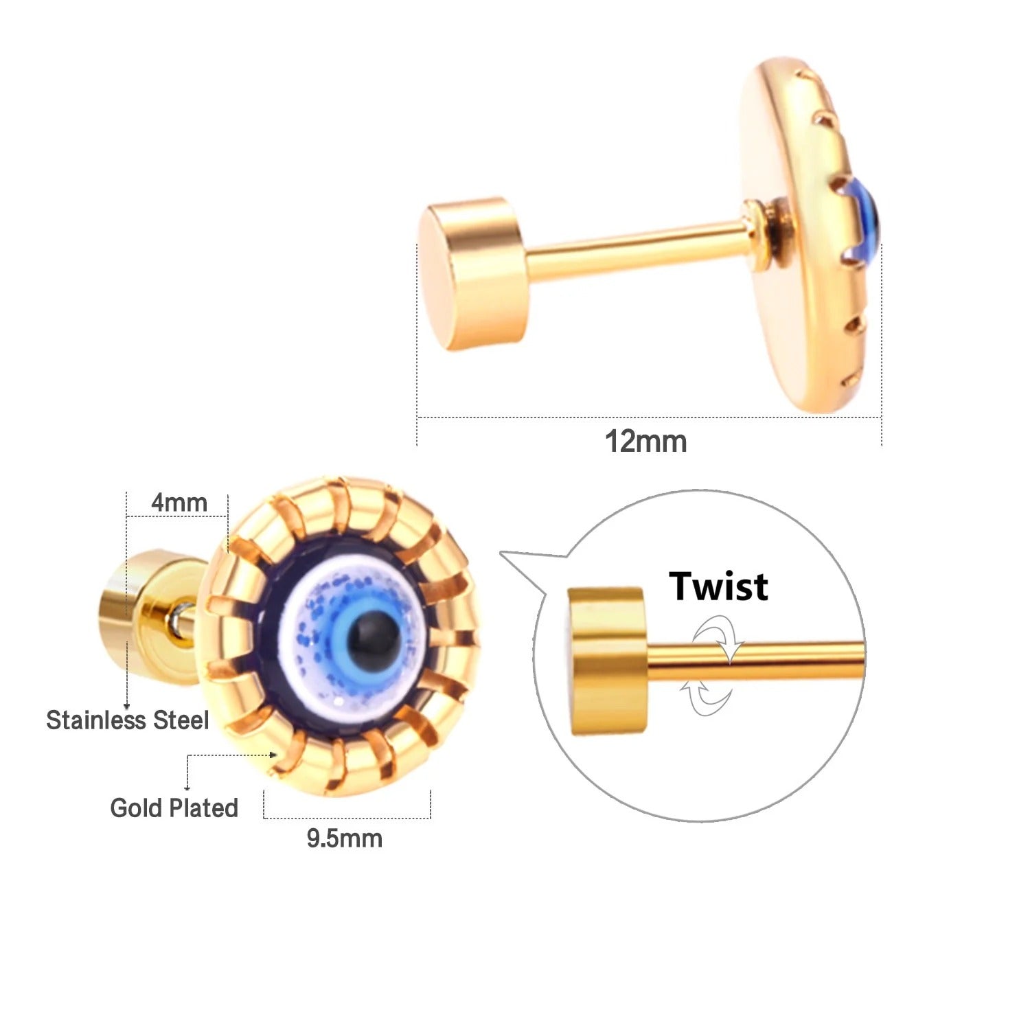 Dalila Blue Evil Eye Flat Back Studs