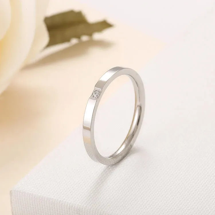 Soha Single Stone 2MM Band Ring | Waterproof Silver