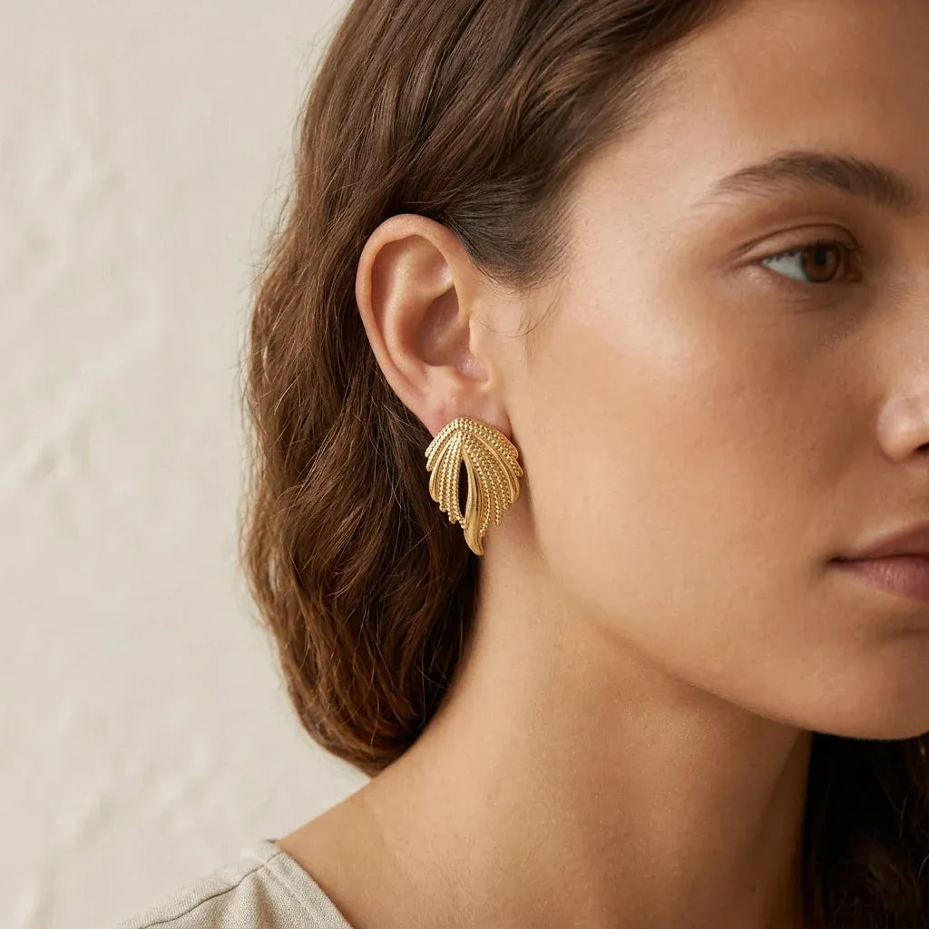 Cressida Frond Stud Earrings | Waterproof 18k Gold