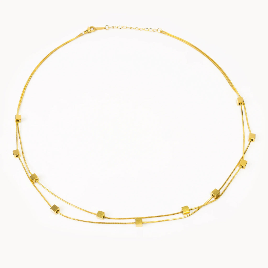 Elyra Cube Station Double Layered Necklace | Waterproof 18k Gold