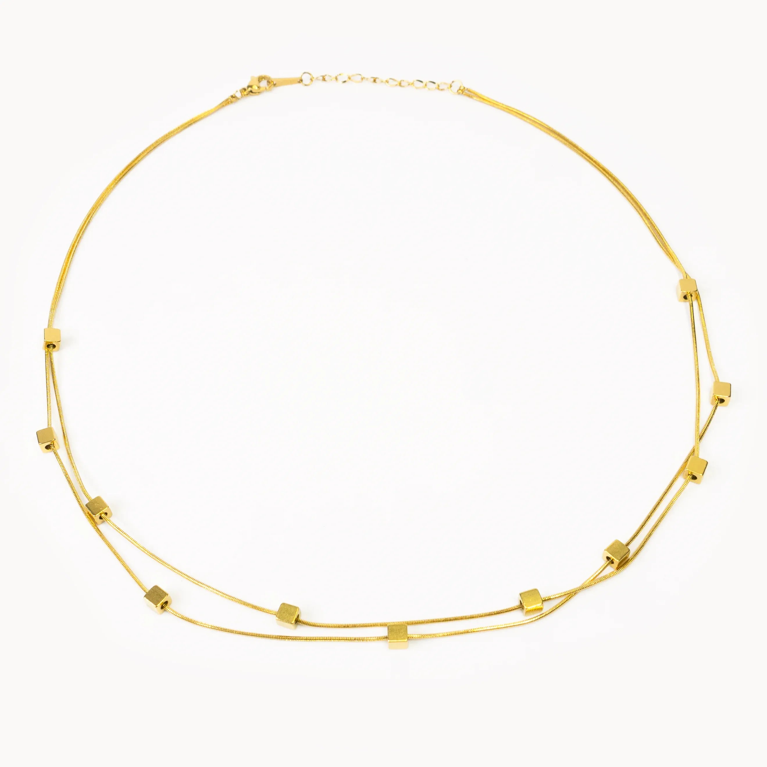 Elyra Cube Station Double Layered Necklace | Waterproof 18k Gold