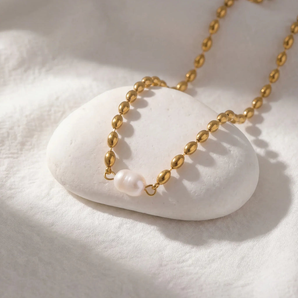 Phoebi Rice Pearl Necklace | Waterproof 18k Gold