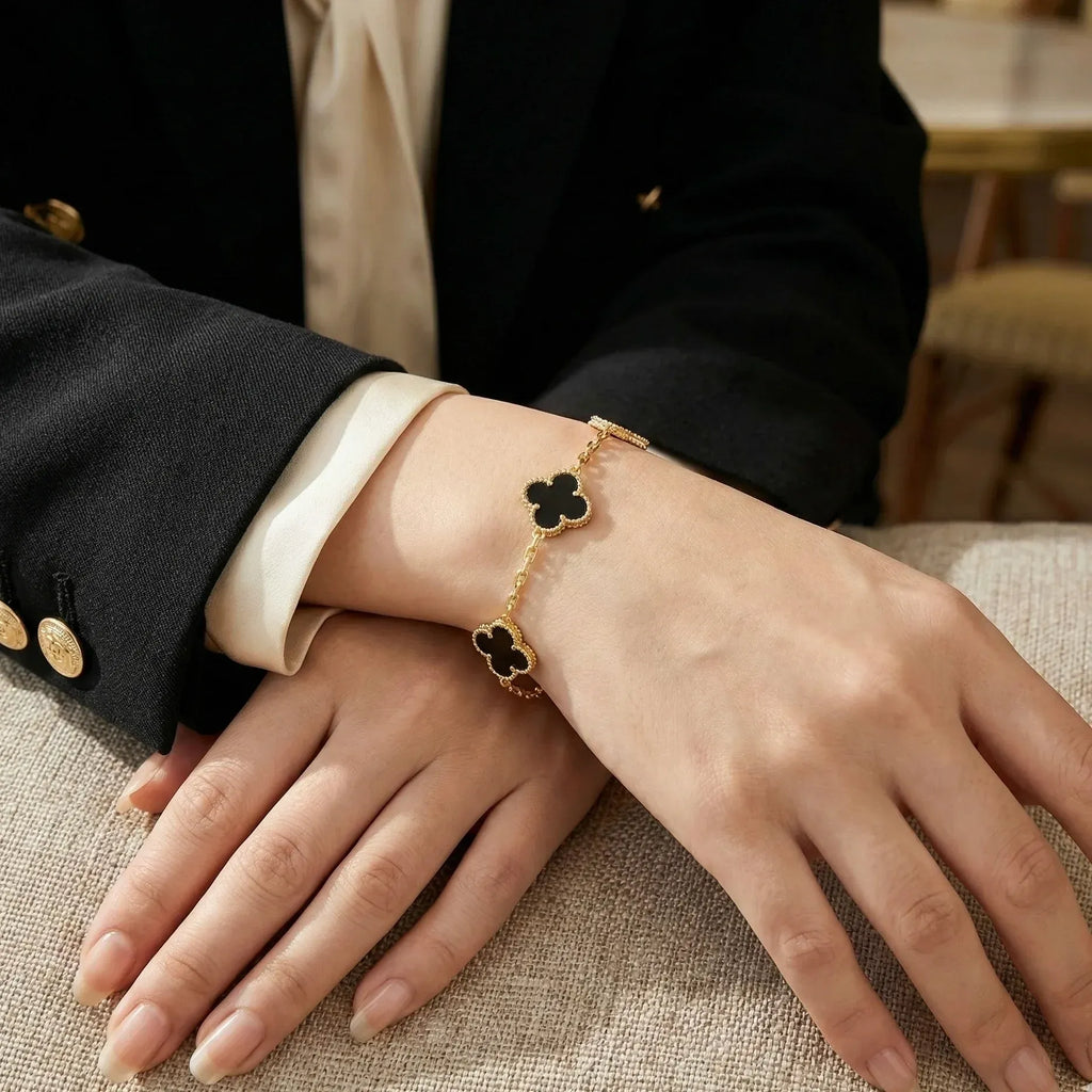 Alora Four-Leaf Black Clover Bracelet | Waterproof 18k Gold