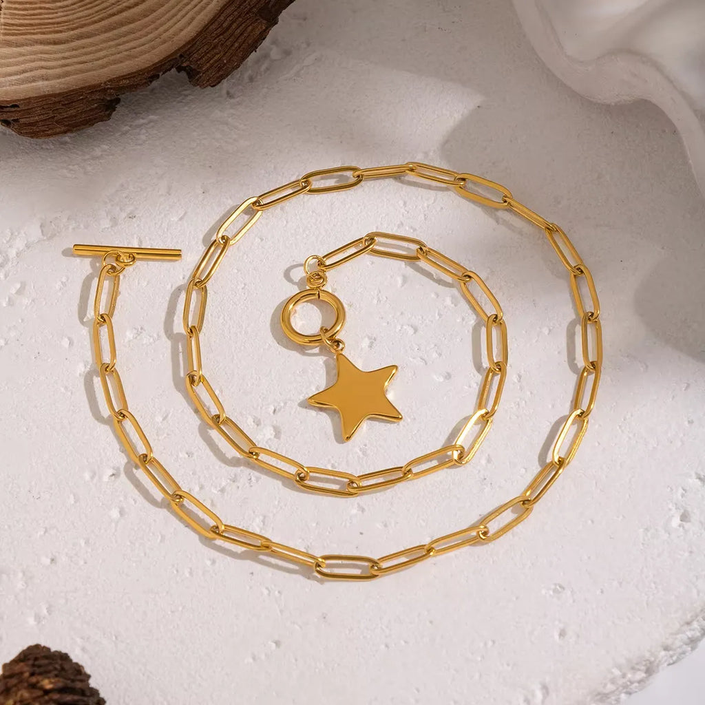 Tinah T-Bar Star Charm Chain Necklace | Waterproof 18k Gold