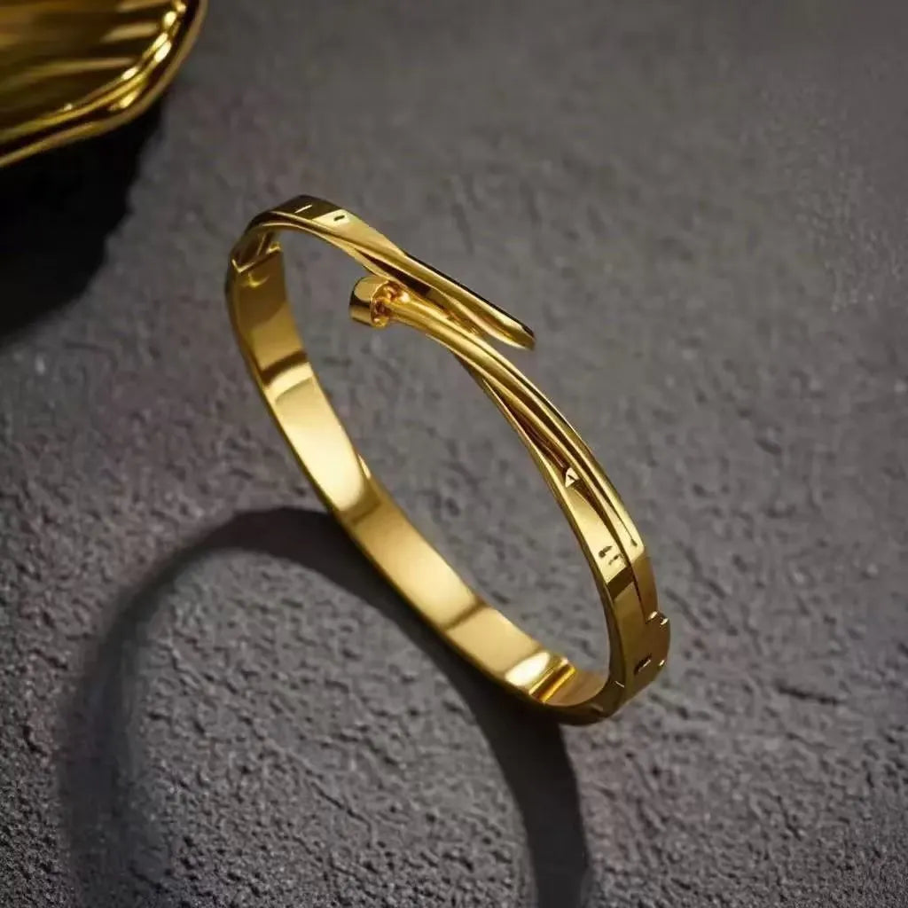 Kiki Crystal Nail Hinged Bangle Bracelet | Waterproof 18k Gold & Silver