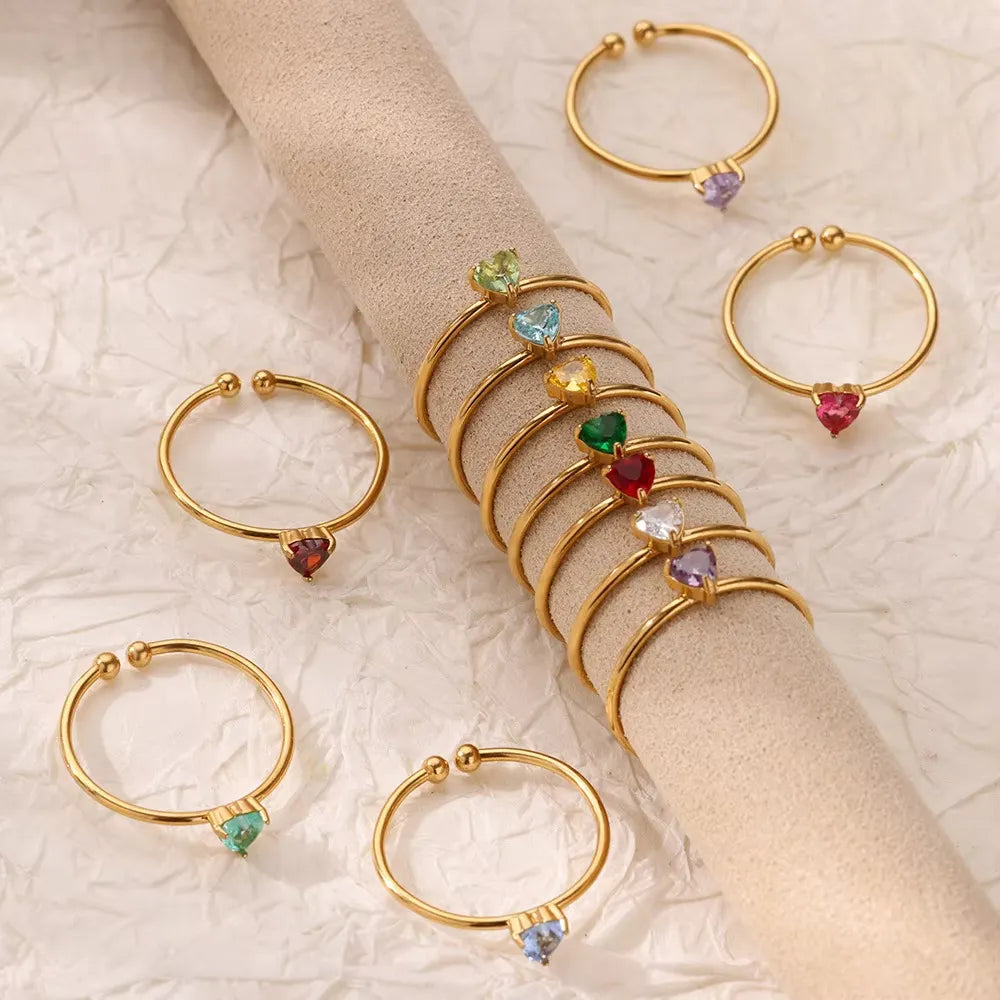 Bria Crystal Heart Open Ring – 5 Colors | Waterproof 18k Gold