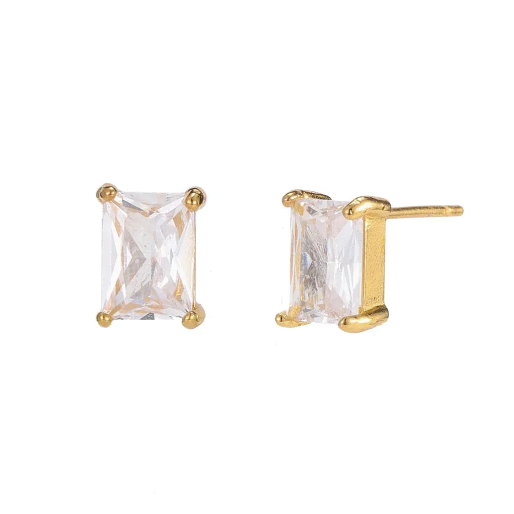 Cornelia Baguette Cut Crystal Solitaire Stud Earrings | Waterproof 18k Gold
