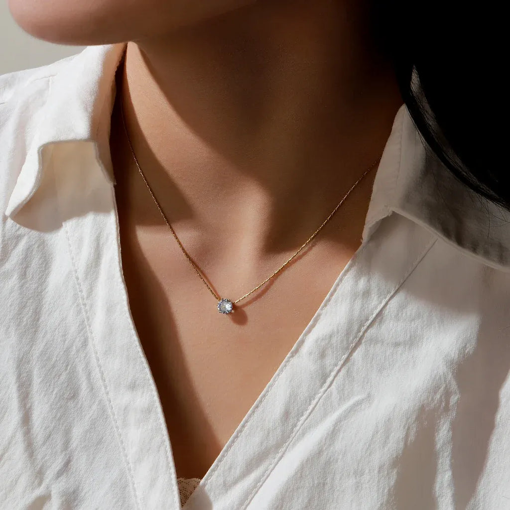 Consa Round Solitaire Crystal Necklace | Waterproof 18k Gold