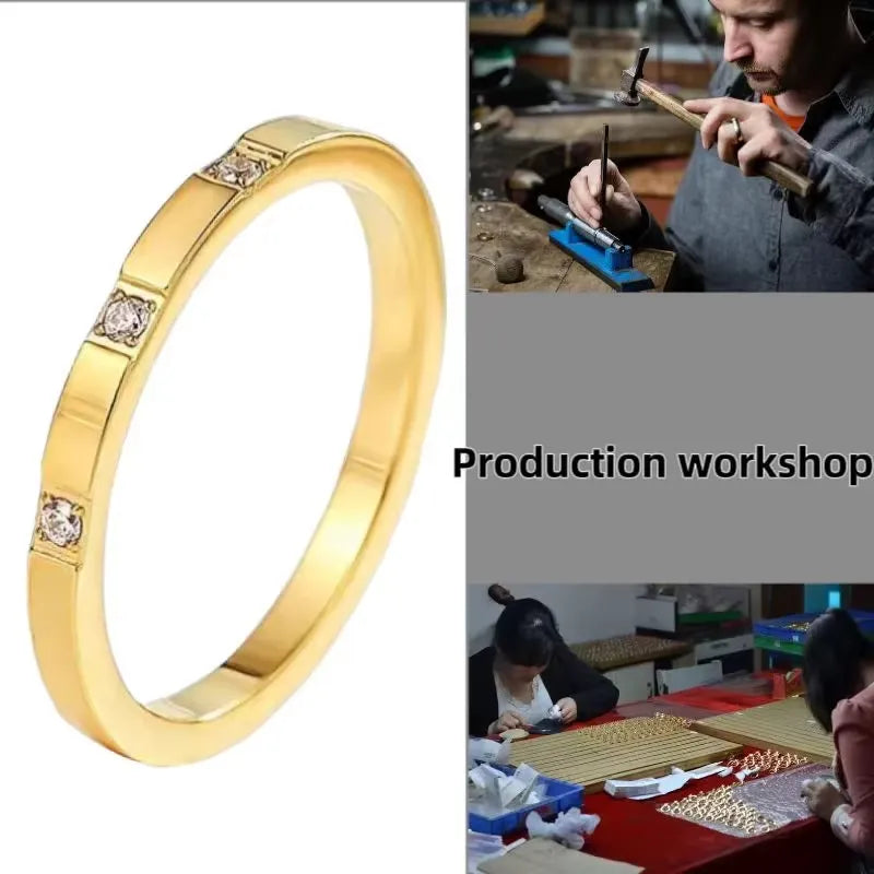 Mahi 3 Stone 2MM Band Ring | Waterproof 18k Gold