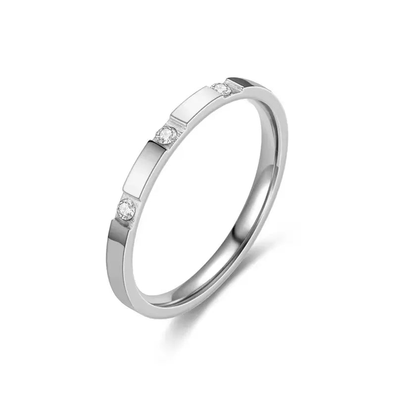 Mahi 3 Stone 2MM Band Ring | Waterproof Silver