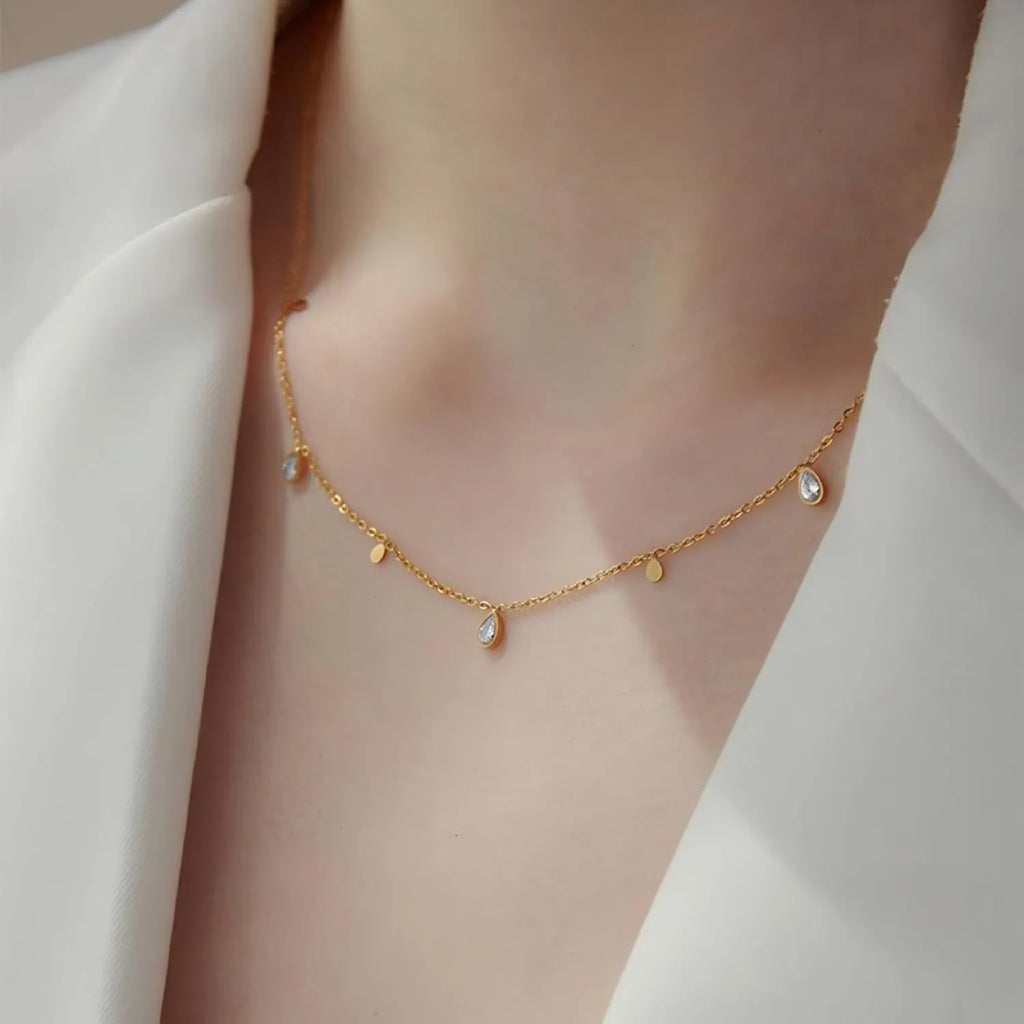 Evania Pear Cut Charm Necklace | Waterproof 18k Gold