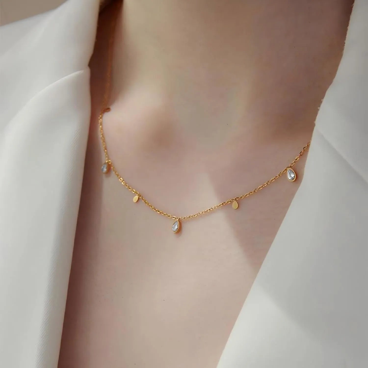 Evania Pear Cut Charm Necklace | Waterproof 18k Gold