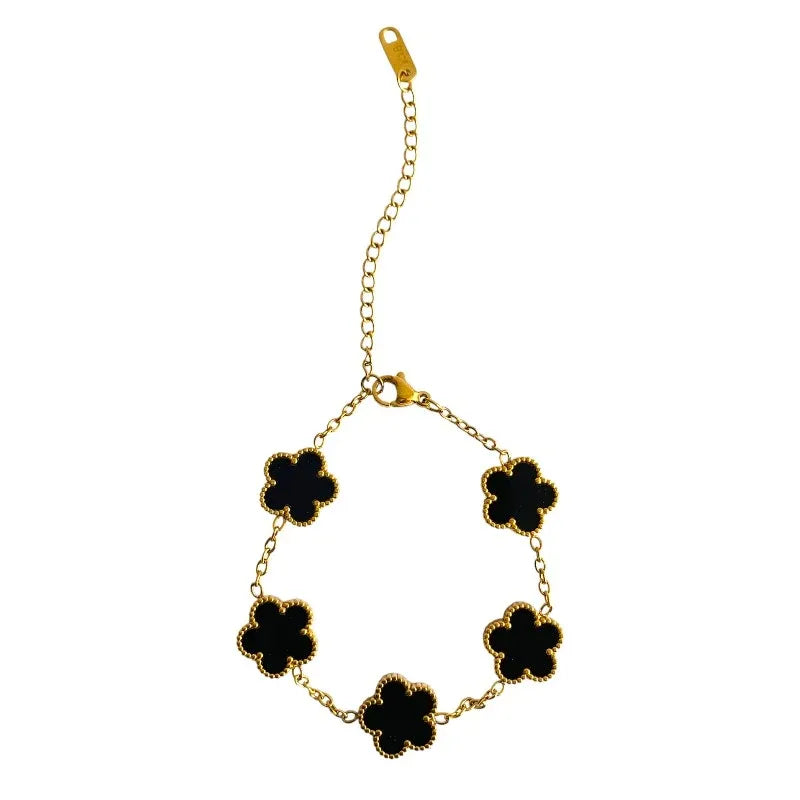 Bronte Five-Leaf Black Clover Bracelet | Waterproof 18k Gold