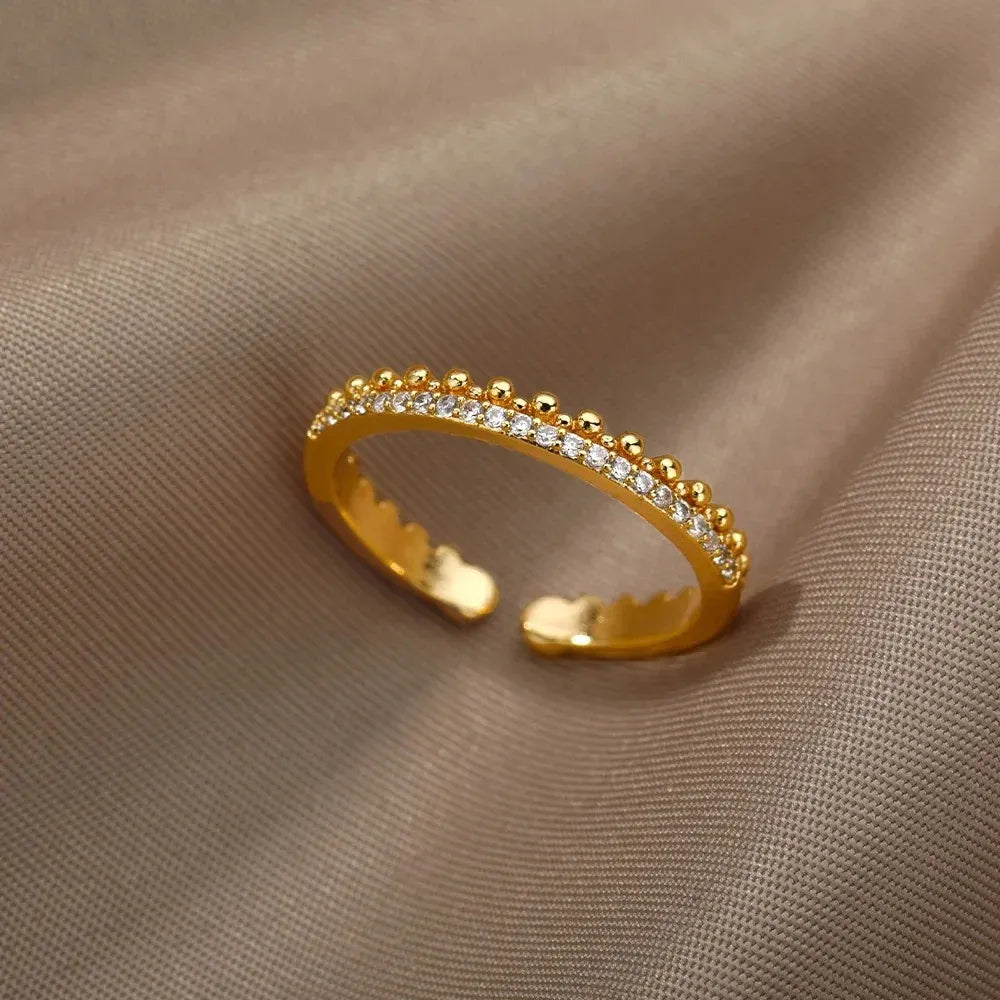 Clara Beaded Crystal Open Ring | Waterproof 18k Gold