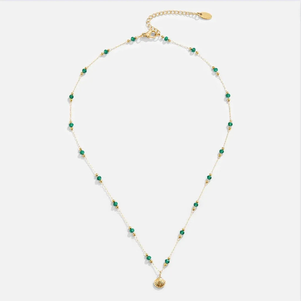 Bryony Green Beads Shell Necklace | Waterproof 18k Gold