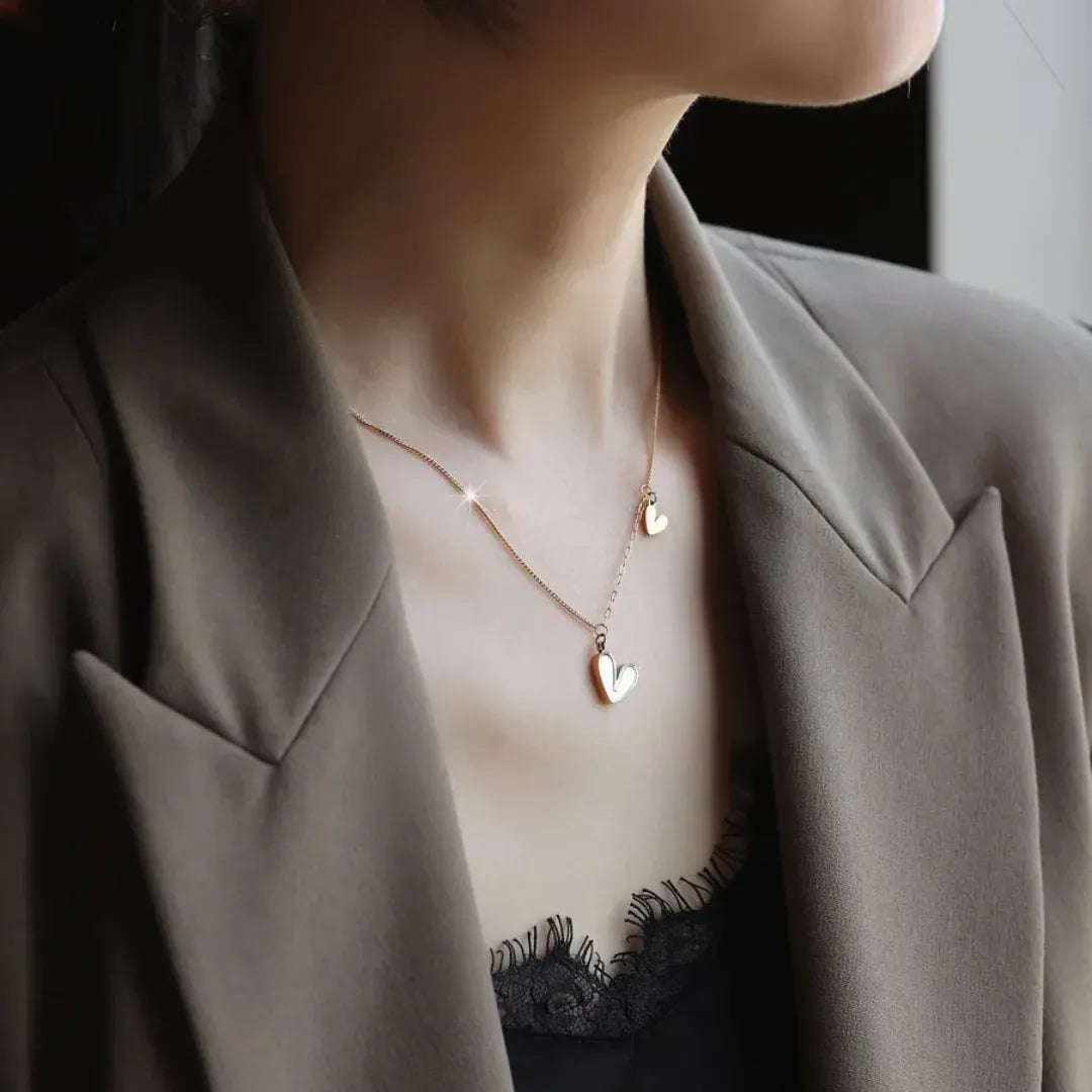 Araminta Pearl Twin Heart Necklace | Waterproof 18k Gold