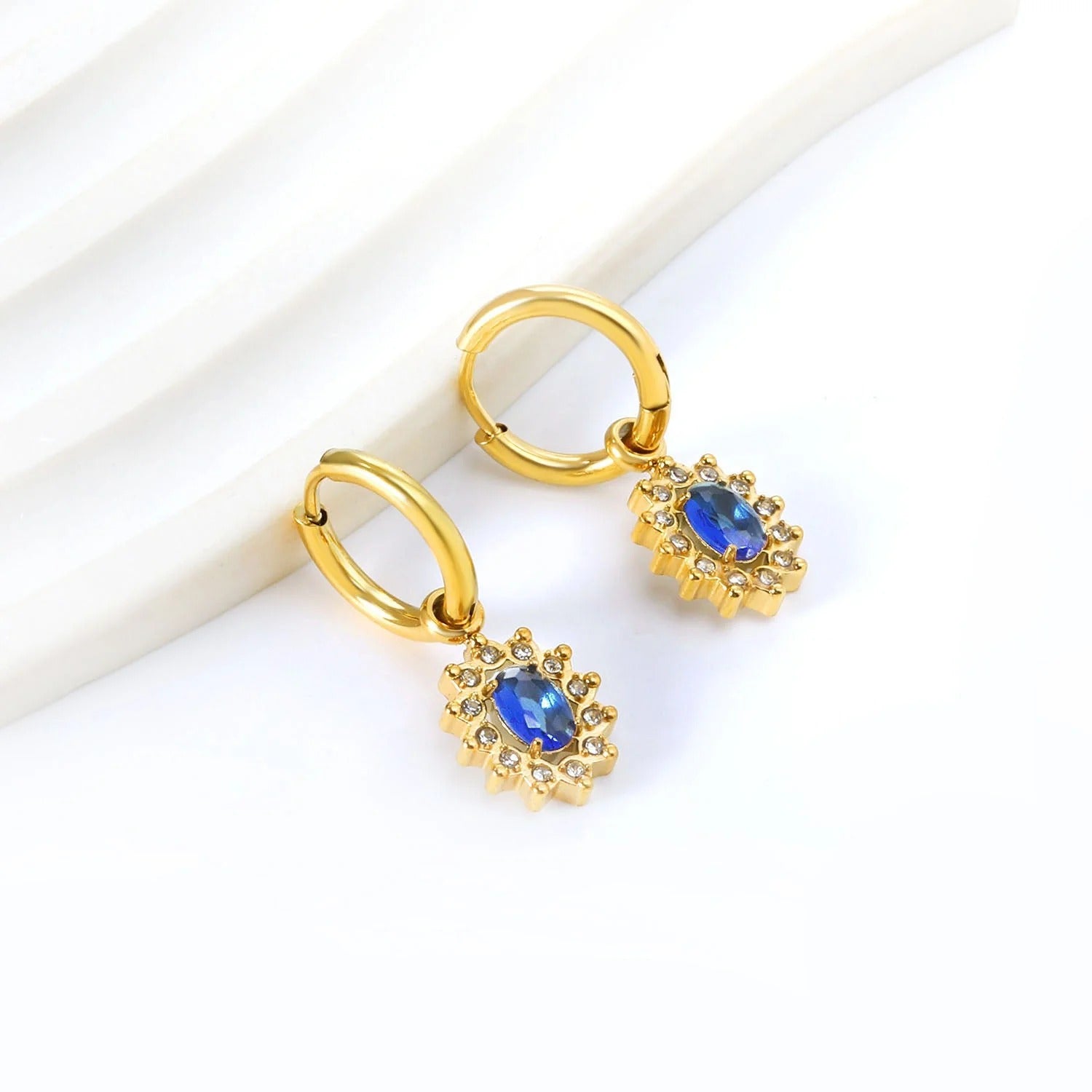 Iris Blue Sapphire Huggie Hoops