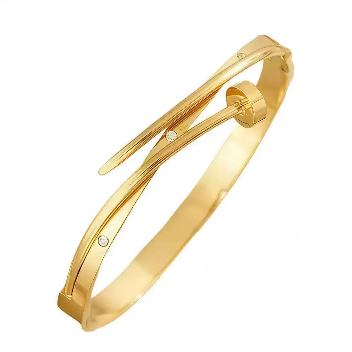 Kiki Crystal Nail Hinged Bangle Bracelet | Waterproof 18k Gold & Silver