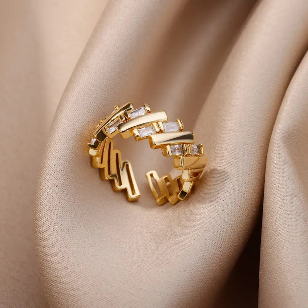 Beila Baguette-cut Crystal Open Ring | Waterproof 18k Gold