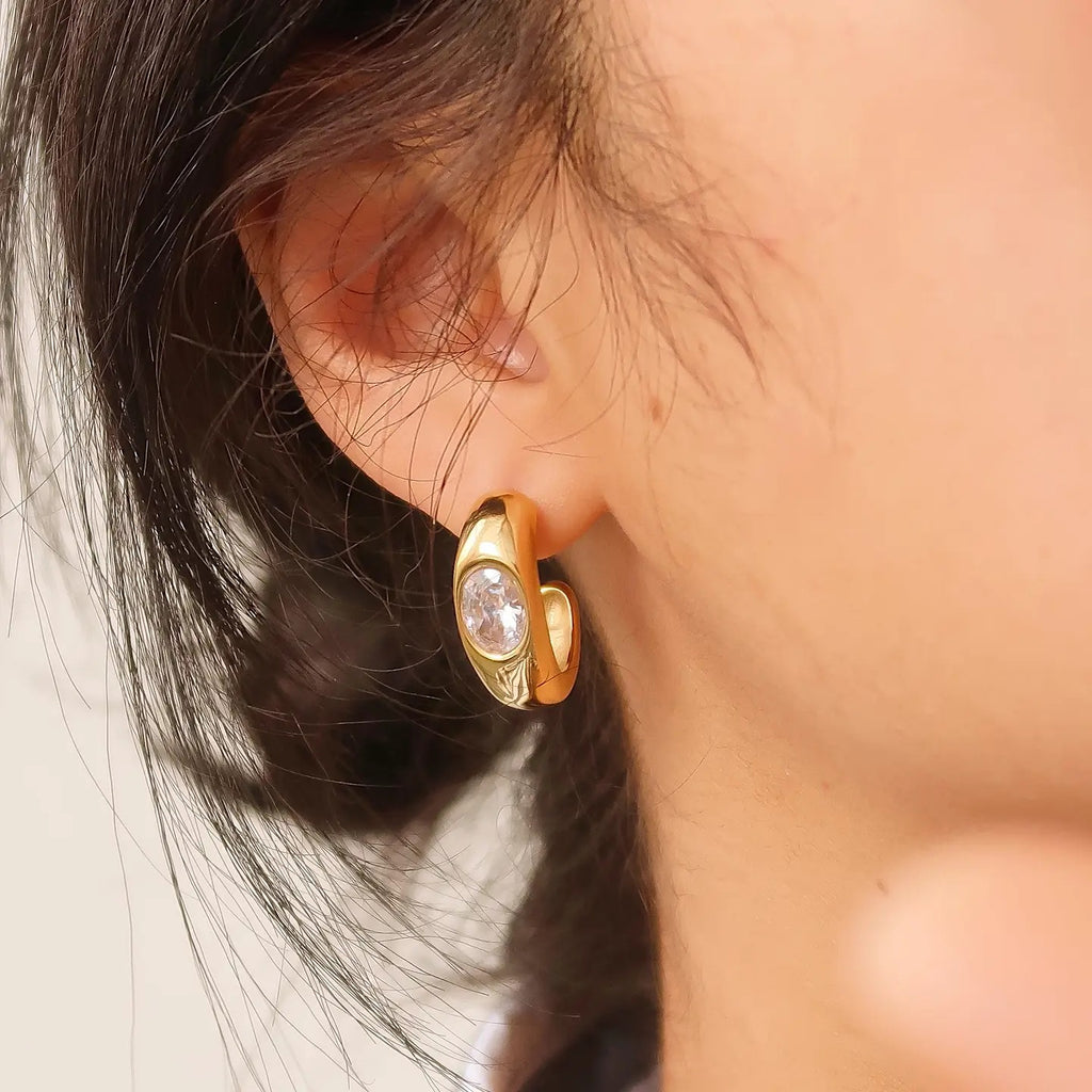 Azure Diamond Hoop Earrings | Waterproof 18k Gold