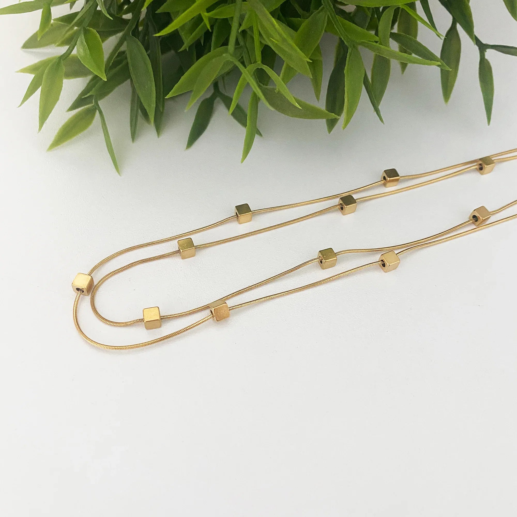 Elyra Cube Station Double Layered Necklace | Waterproof 18k Gold