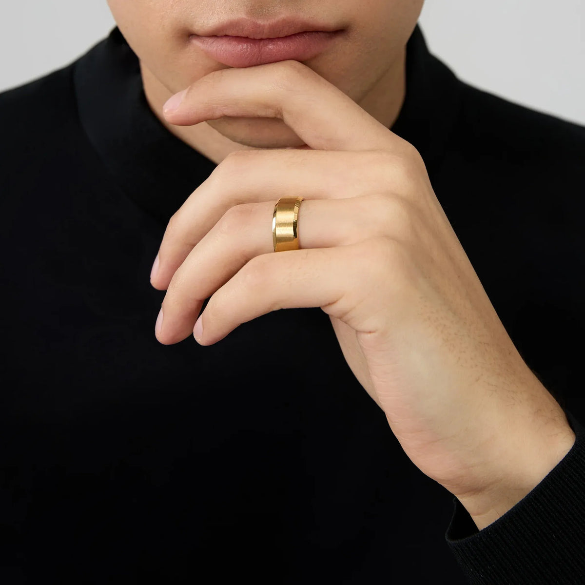 Faye Brushed Plain 8MM Band Ring | Waterproof 18k Gold
