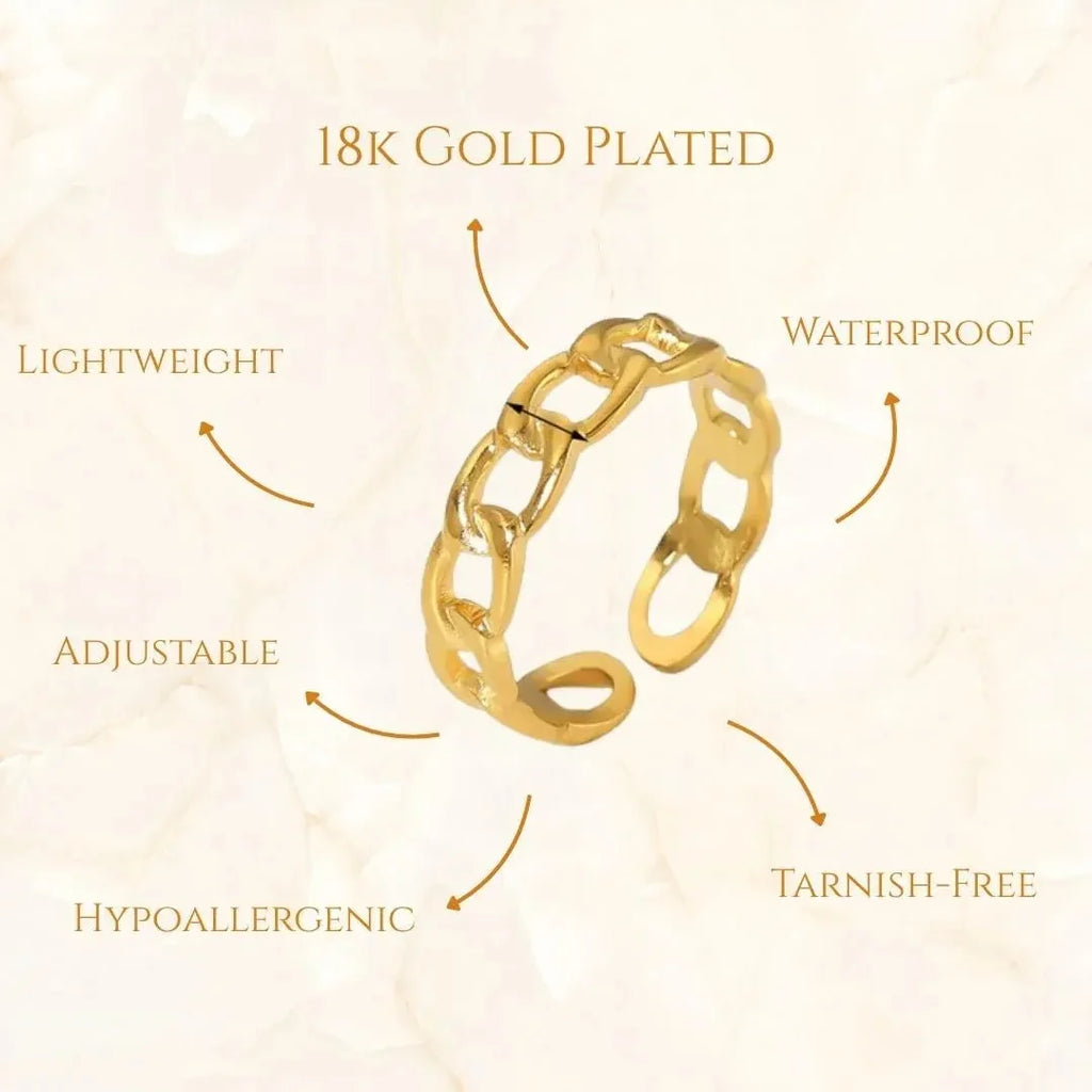 Alisa Chain Wrap Adjustable Ring | Waterproof 18k Gold & Silver