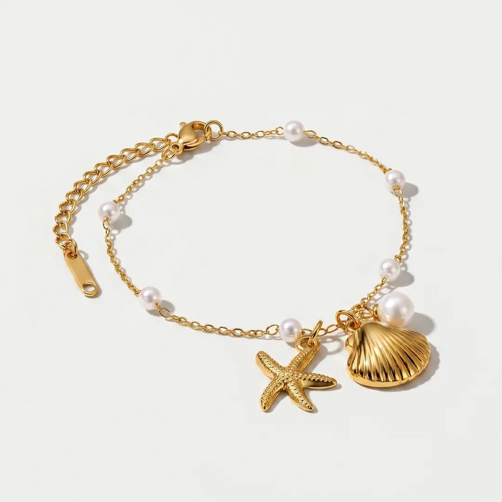 Ava Ocean Charm Pearl Bracelet | Waterproof 18k Gold