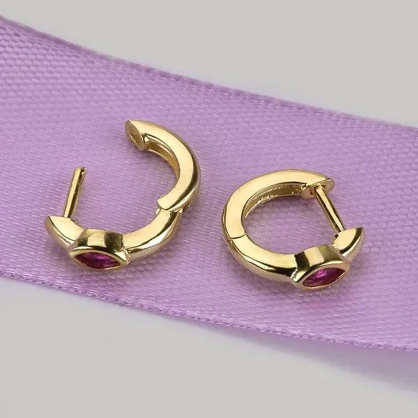 Alina Marquise Red Ruby Huggie Earrings | Waterproof 18k Gold