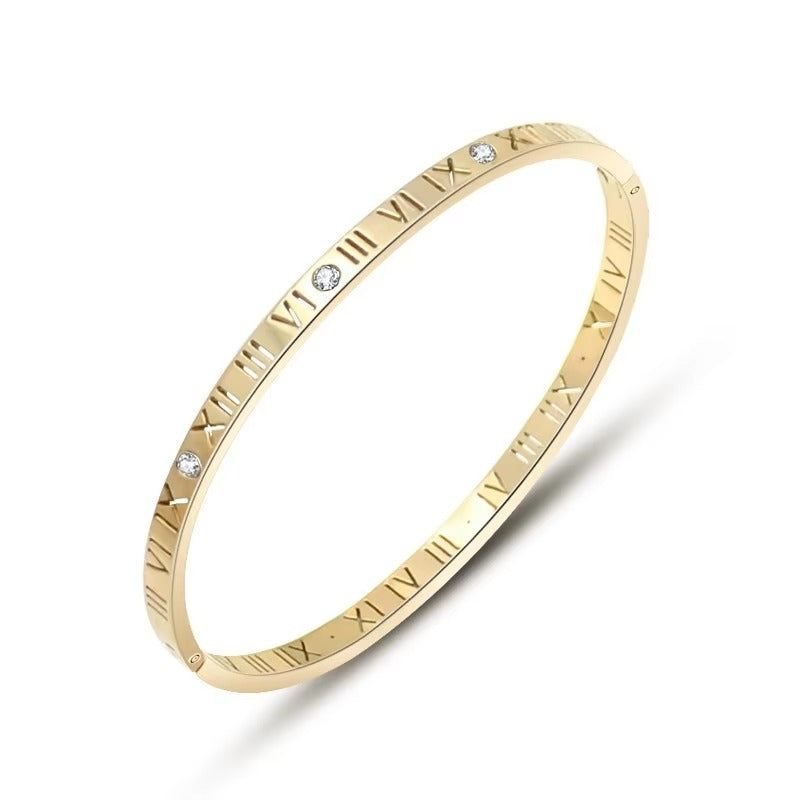 Quinn Engraved Roman Numerals Hinged Bangle Bracelet