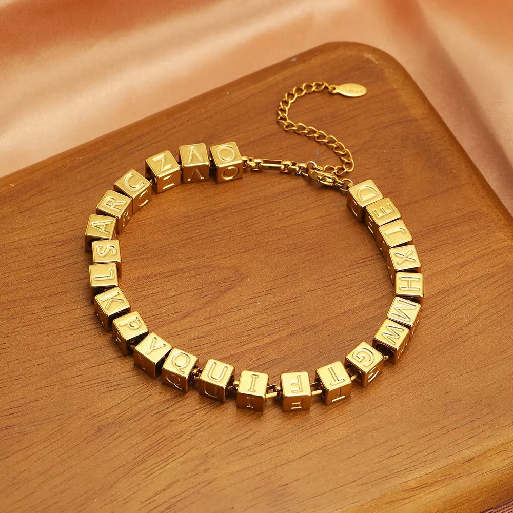Orna Box Engraved Initial Alphabet Charm 7x7mm Gold