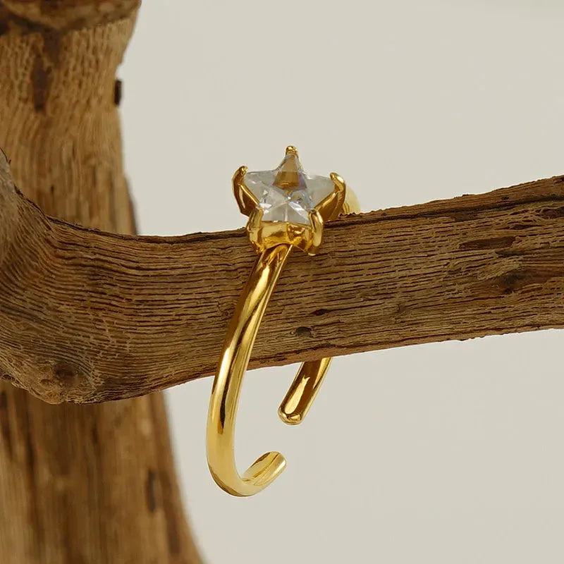 Dolcy Crystal Star Open Ring | Waterproof 18k Gold