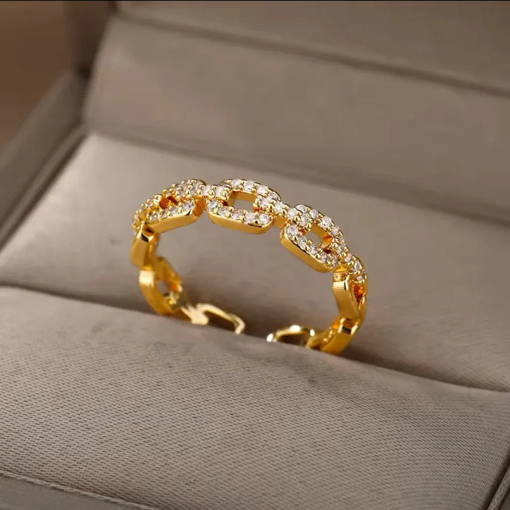 Bianca Crystal Chain Open Ring | Waterproof 18k Gold