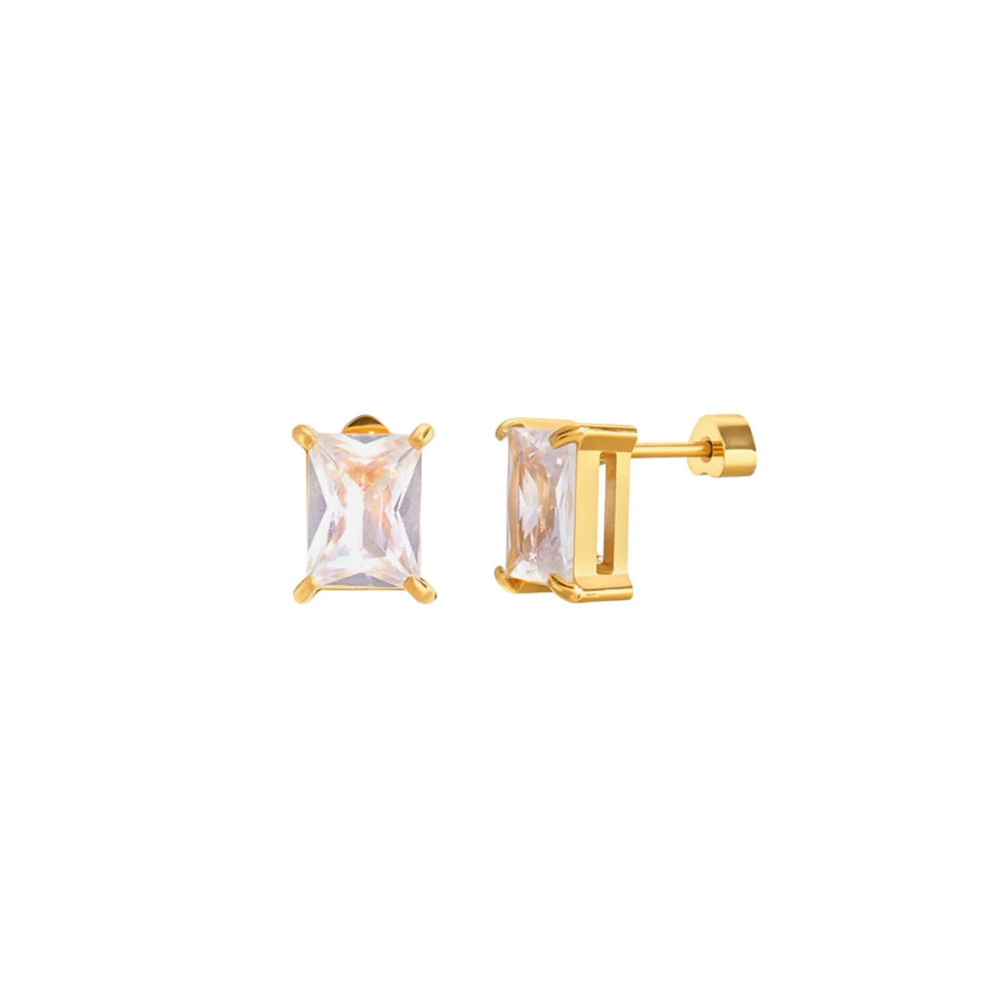 Cornelia Baguette Cut Crystal Solitaire Stud Earrings | Waterproof 18k Gold