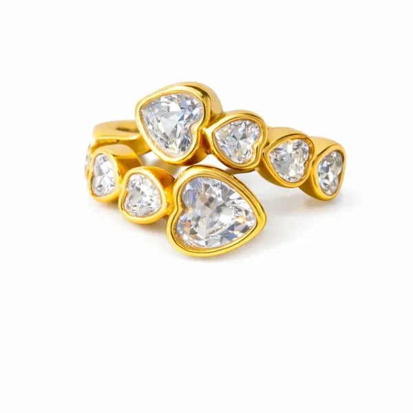 Ariana Crystal Hearts Wrap Adjustable Ring | Waterproof 18k Gold