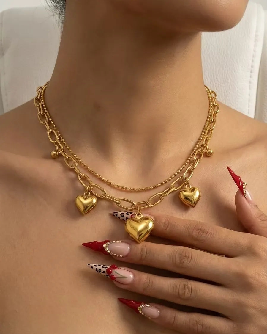 Eira Heart Charms Necklace | Waterproof 18k Gold