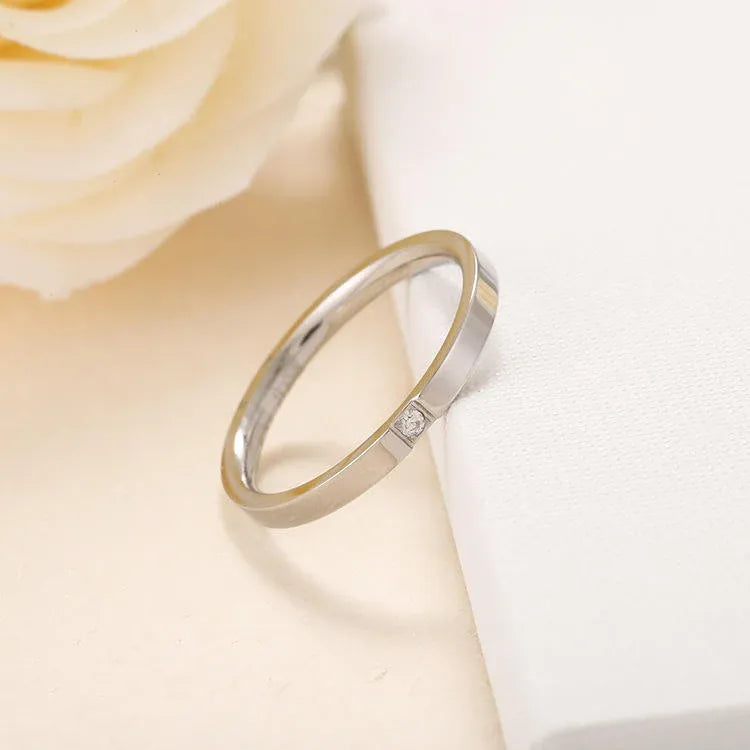 Soha Single Stone 2MM Band Ring | Waterproof Silver