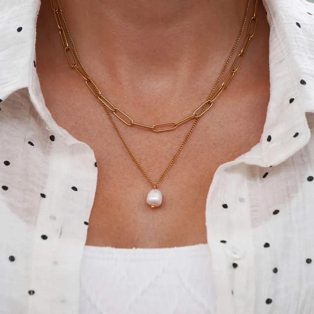 Arctur Pearl Double Chain Necklace | Waterproof 18k Gold