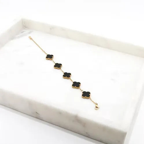 Alora Four-Leaf Black Clover Bracelet | Waterproof 18k Gold