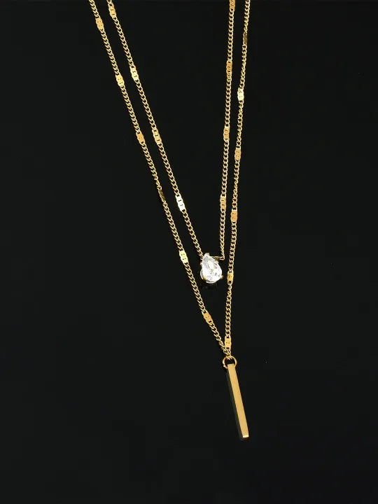 Cloda Solitaire Crystal Double Layer Necklace | Waterproof 18k Gold