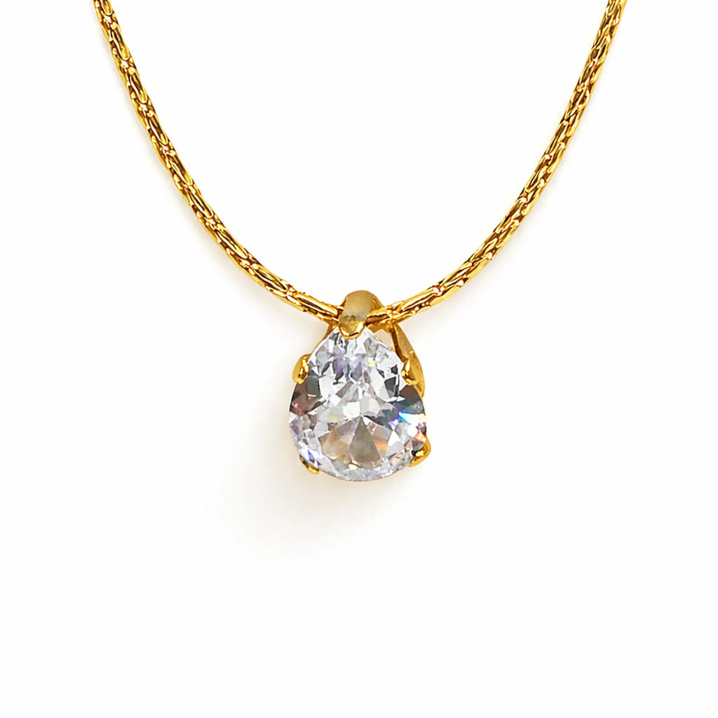 Beni Teardrp Solitaire Crystal Necklace | Waterproof 18k Gold