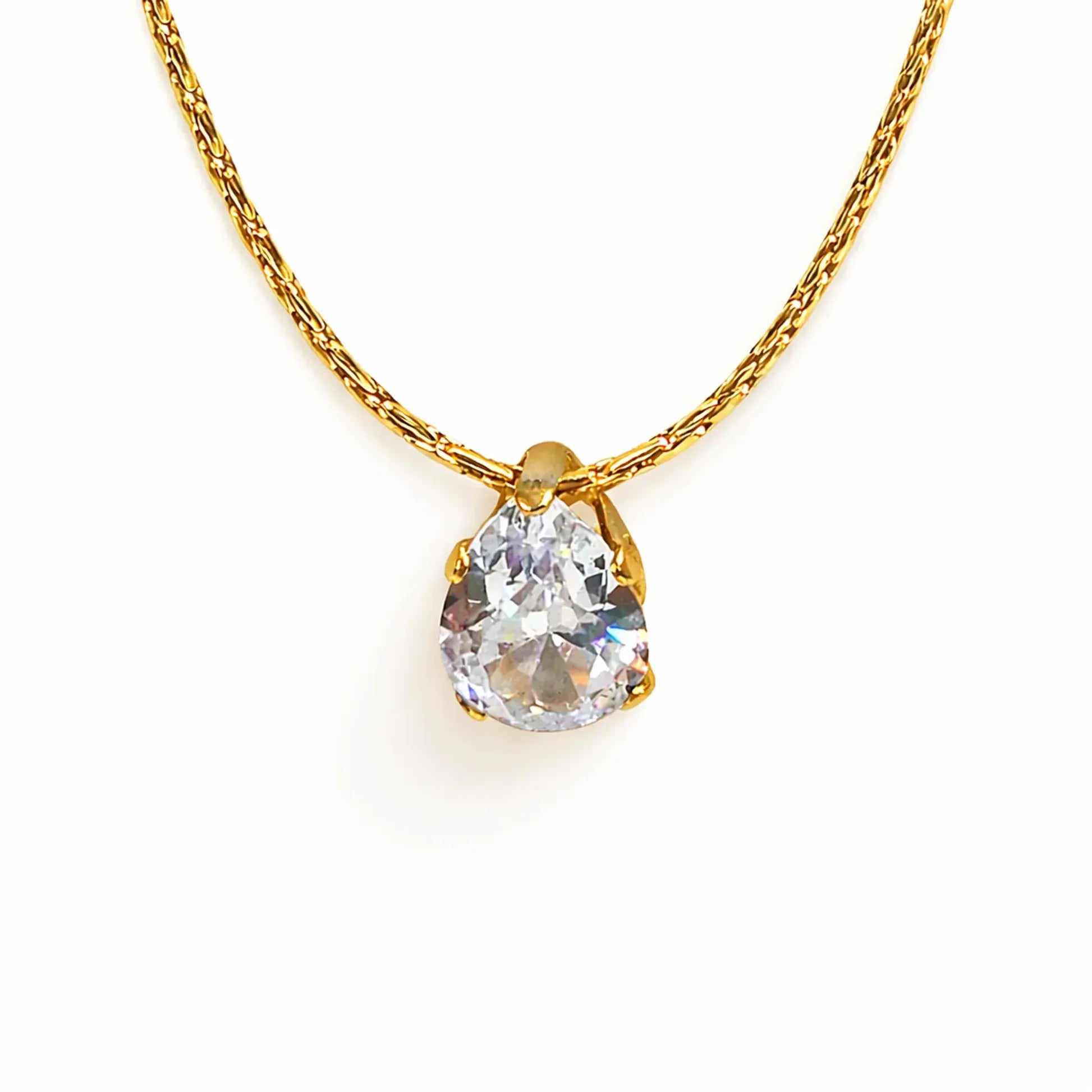 Beni Teardrp Solitaire Crystal Necklace | Waterproof 18k Gold