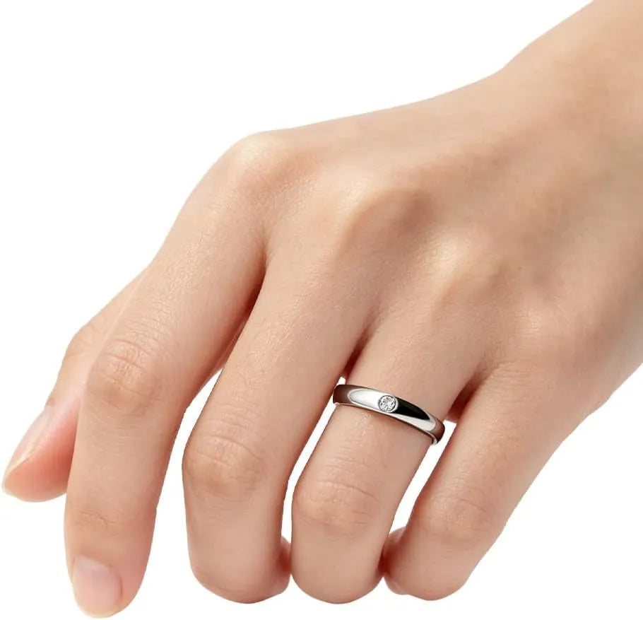 Esha Single Stone 4MM Band Ring | Waterproof Silver
