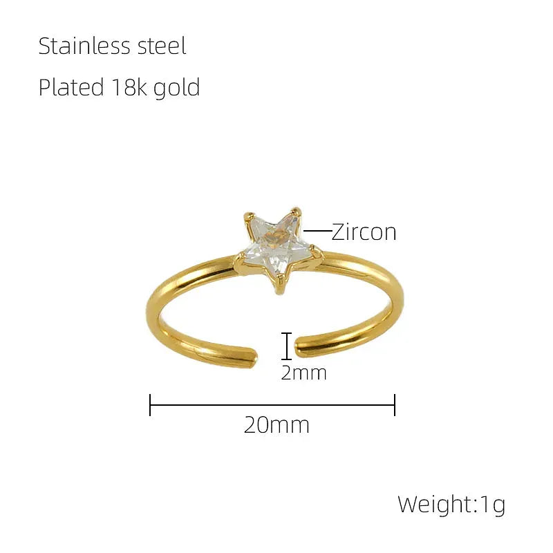 Dolcy Crystal Star Open Ring | Waterproof 18k Gold