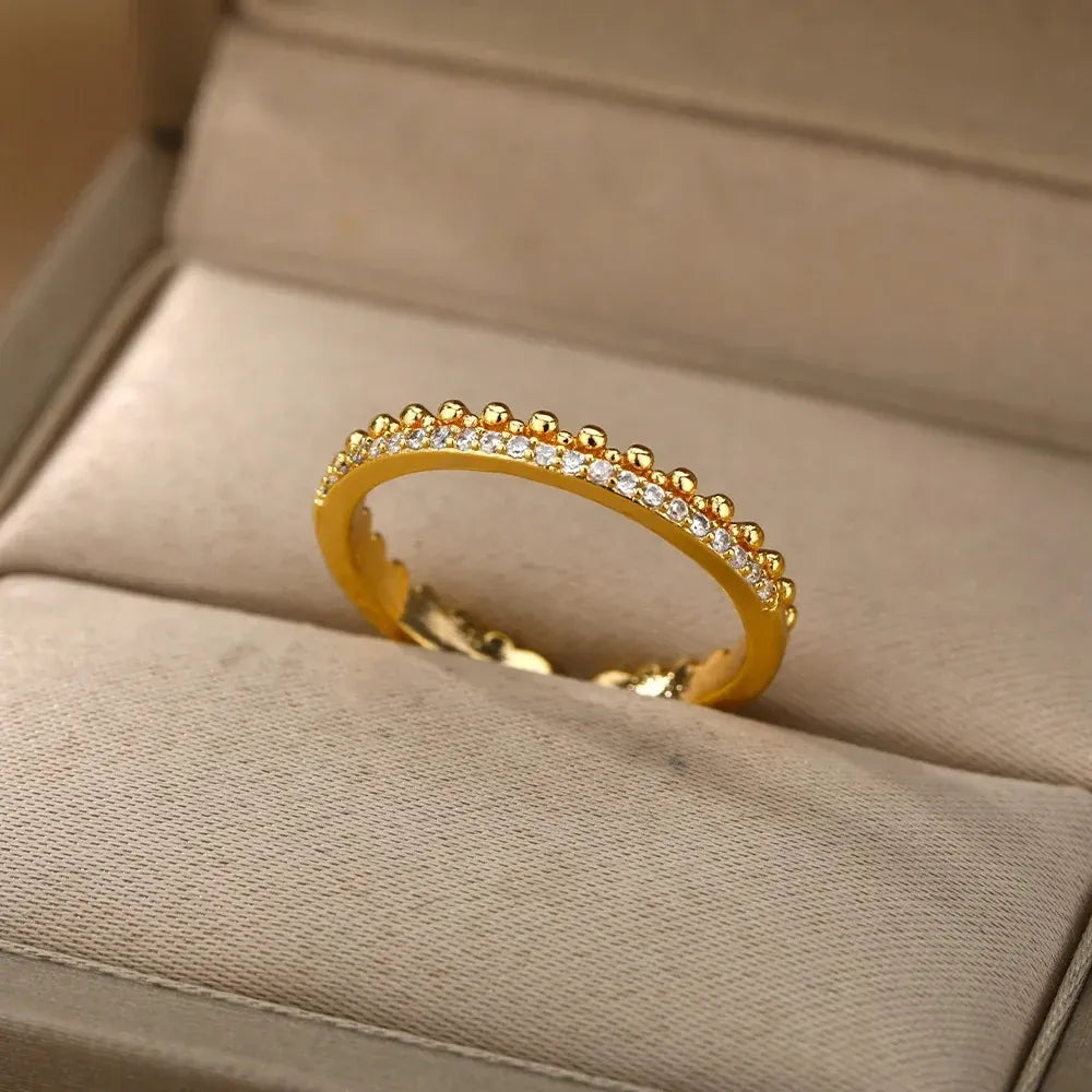 Clara Beaded Crystal Open Ring | Waterproof 18k Gold