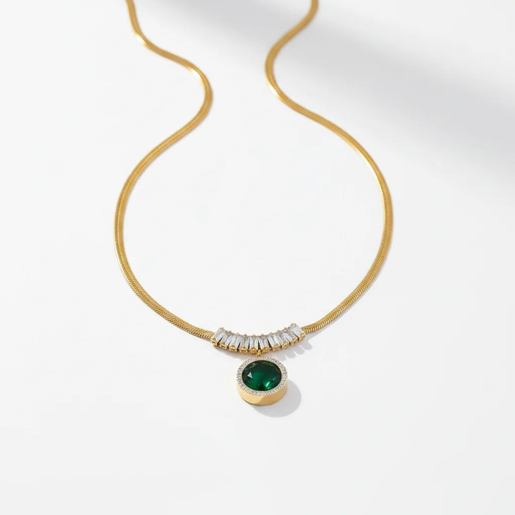 Esmira Emerald Snake Chain Necklace | Waterproof 18k Gold