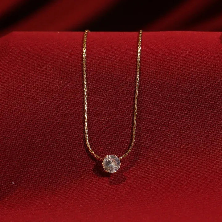 Consa Round Solitaire Crystal Necklace | Waterproof 18k Gold