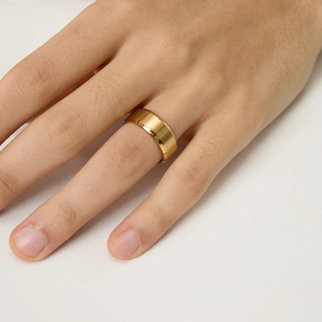 Faye Brushed Plain 8MM Band Ring | Waterproof 18k Gold