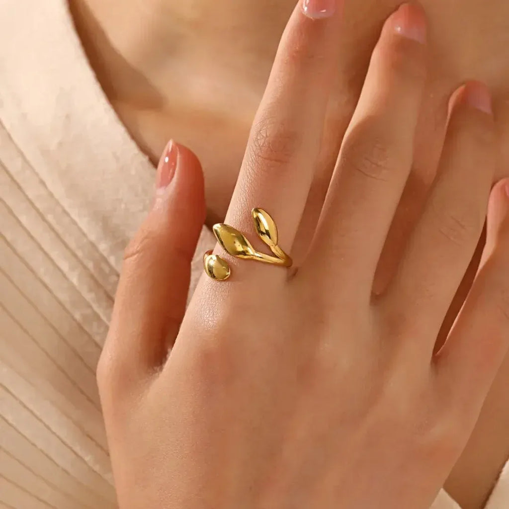 Alina 3 Leaves Open Ring | Waterproof 18k Gold