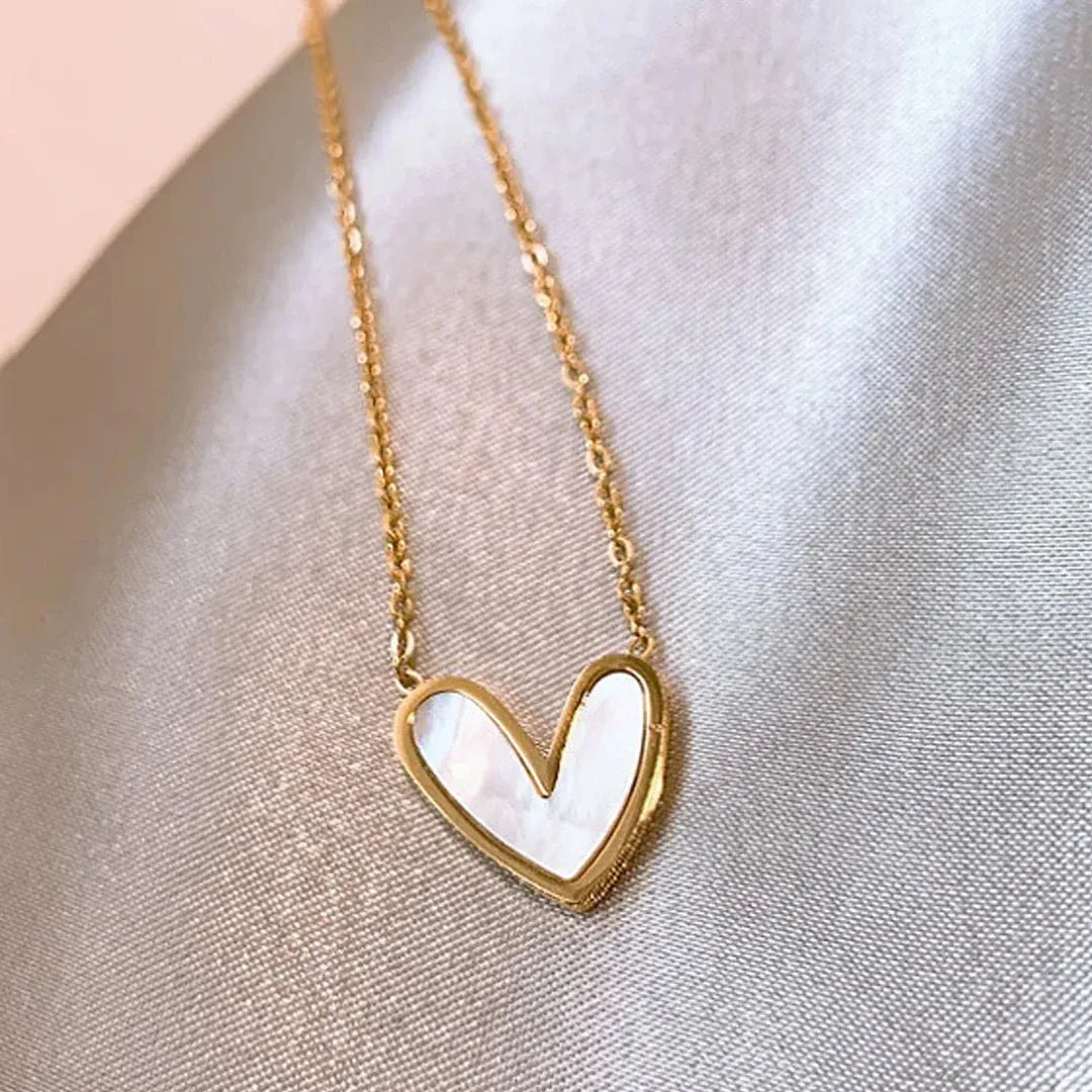 Belami Mother of Pearl Heart Necklace | Waterproof 18k Gold